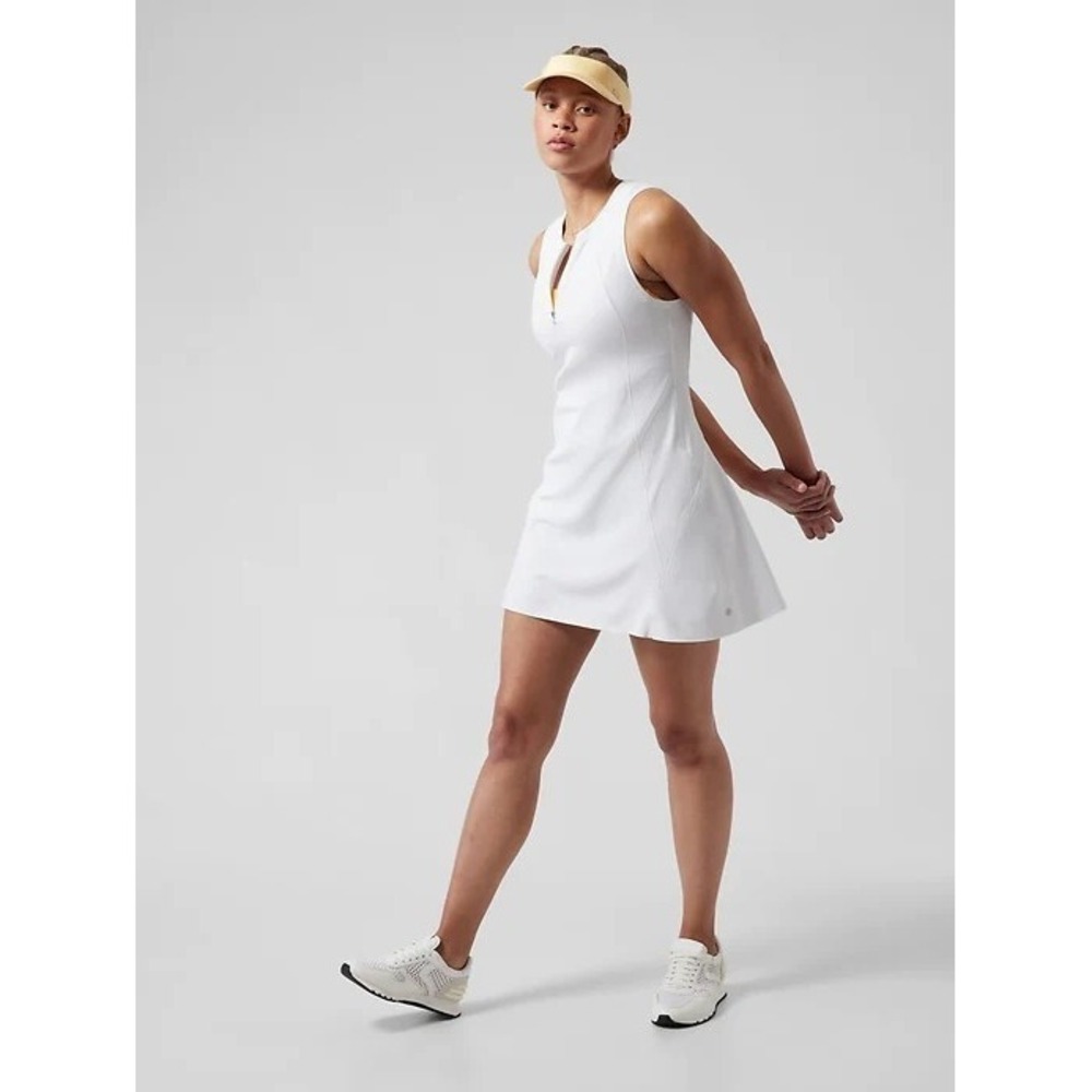 NEW ATHLETA Ace‎ Tennis Golf Dress 1/4 Zip Sleeveless Back Pocket White XS NWT